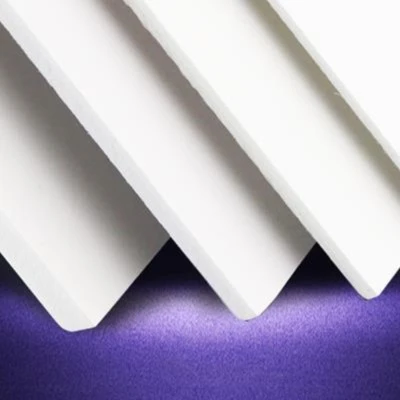Matched white PVC foam sheets prepared as strips for comparison flex testing Matched white PVC foam sheets prepared as strips for comparison flex testing